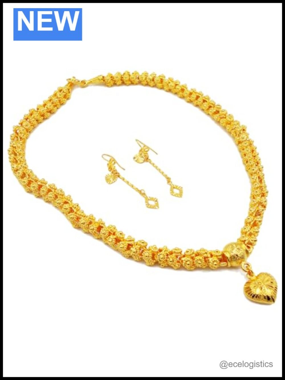 Thai Baht Gold Plated Bronze Necklace Earrings Set 18in Pendant Jewelry